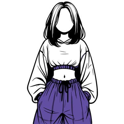 realistic girl faceless with baggy pants and a crop top