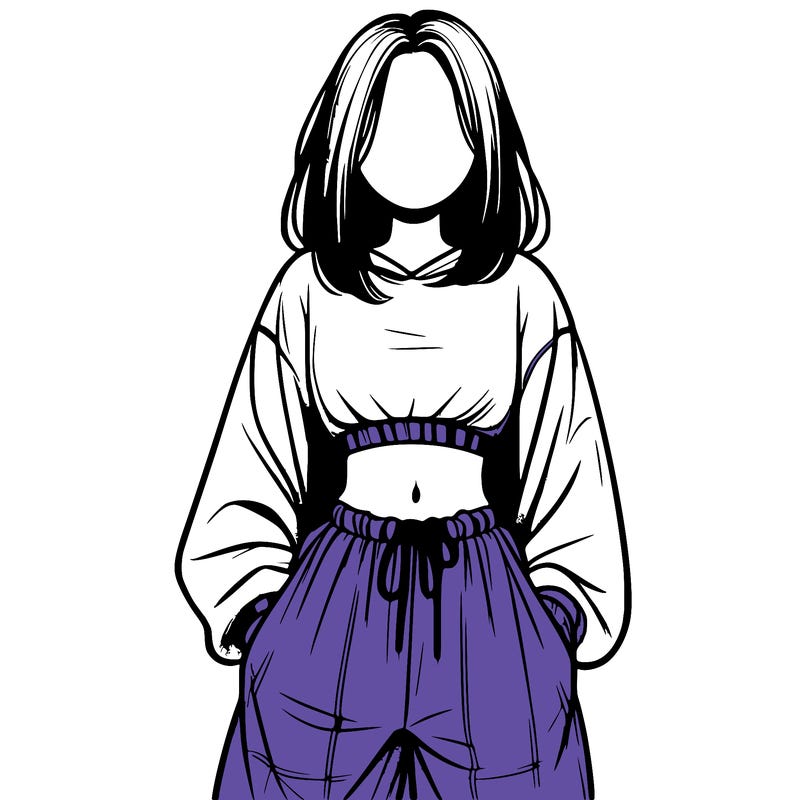 realistic girl faceless with baggy pants and a crop top