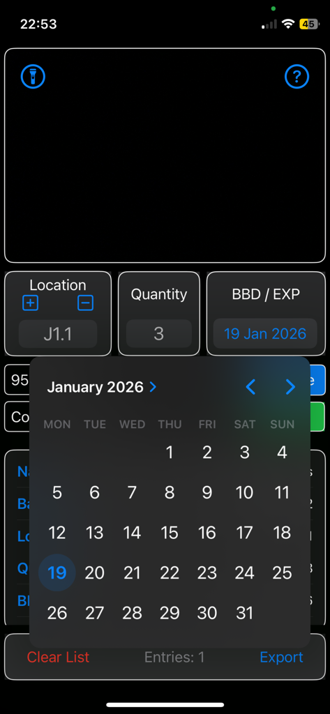 LogiScan - LogiScan 인터페이스가 달력과 함께 만료일 선택을 보여줌