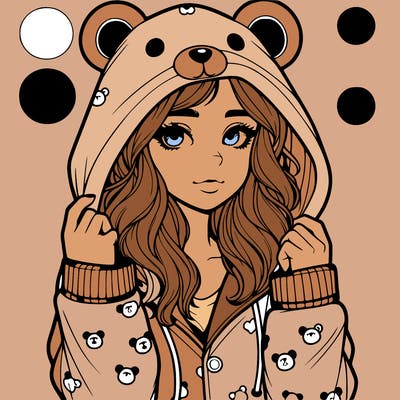 realistic girl in a animal pjs hoodie