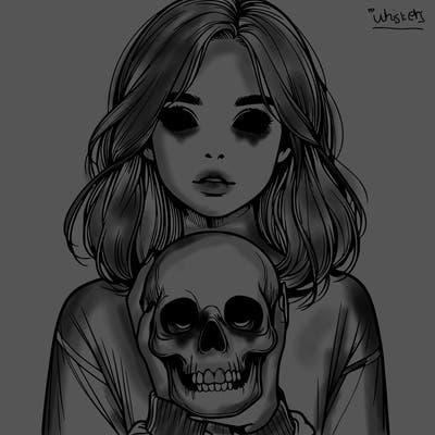 realistic girl holding a skull