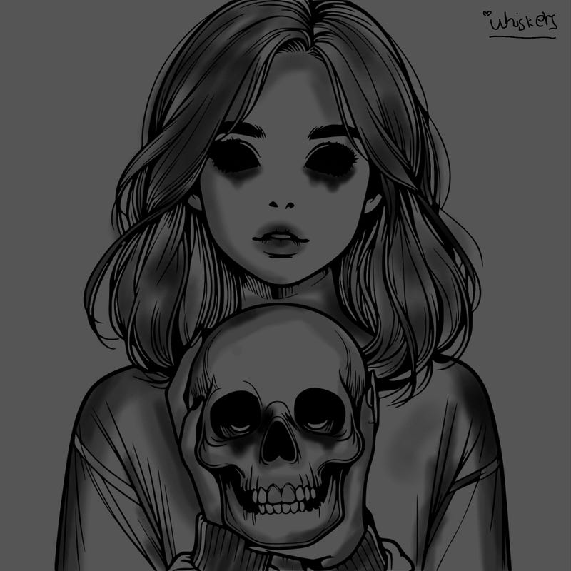 realistic girl holding a skull