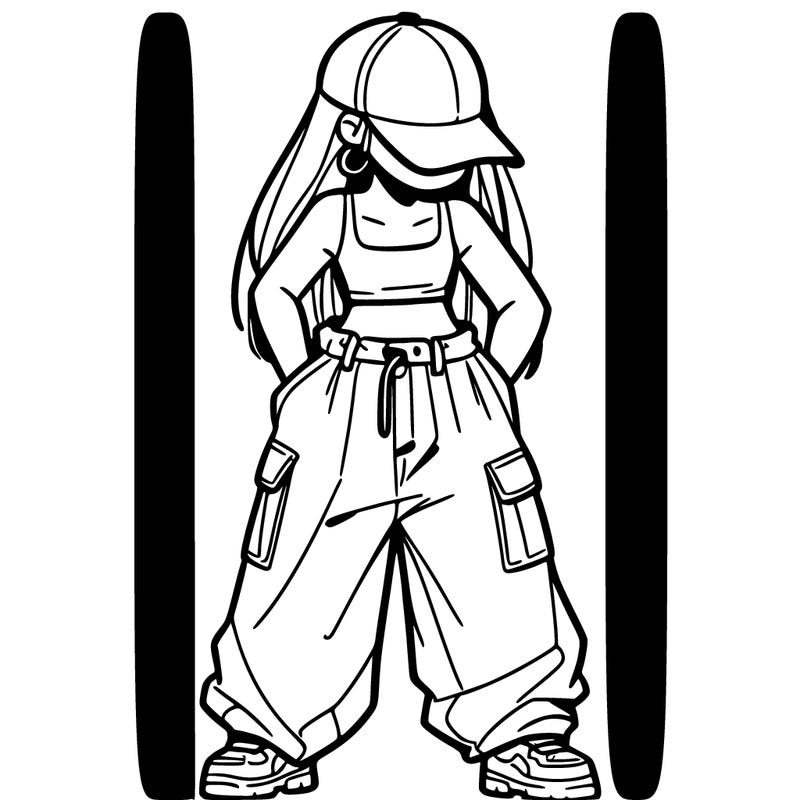 a girl with baggy pants and a crop top