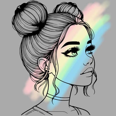 realistic girl with buns on the top of her head