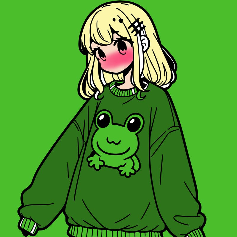 girl wearing frogging sweatshirt
