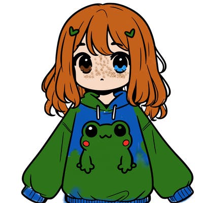 girl wearing frogging sweatshirt