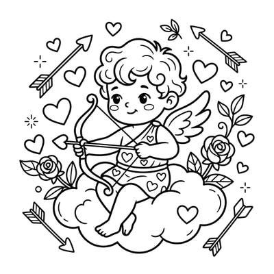 Let your little ones embrace the spirit of love with this charming Valentine's Day Cupid coloring page. It's perfectly suited for children aged 4-8, filled with delightful hearts, arrows, and a sweet little Cupid ready to spread joy.