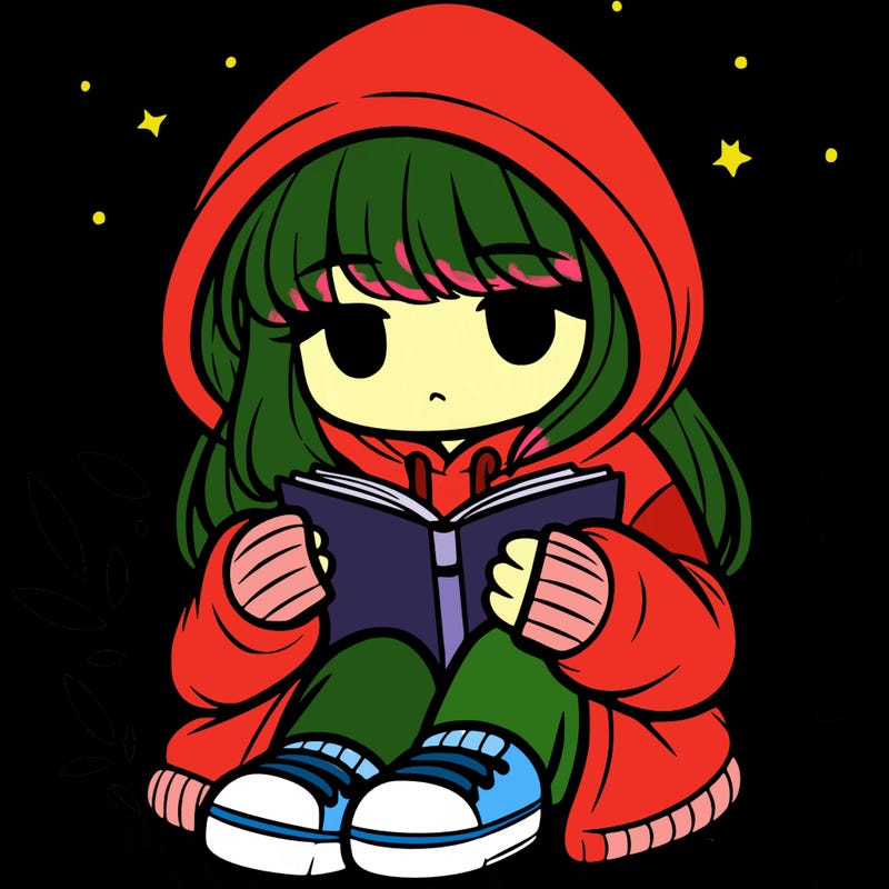 girl in oversized hoodie reading a book