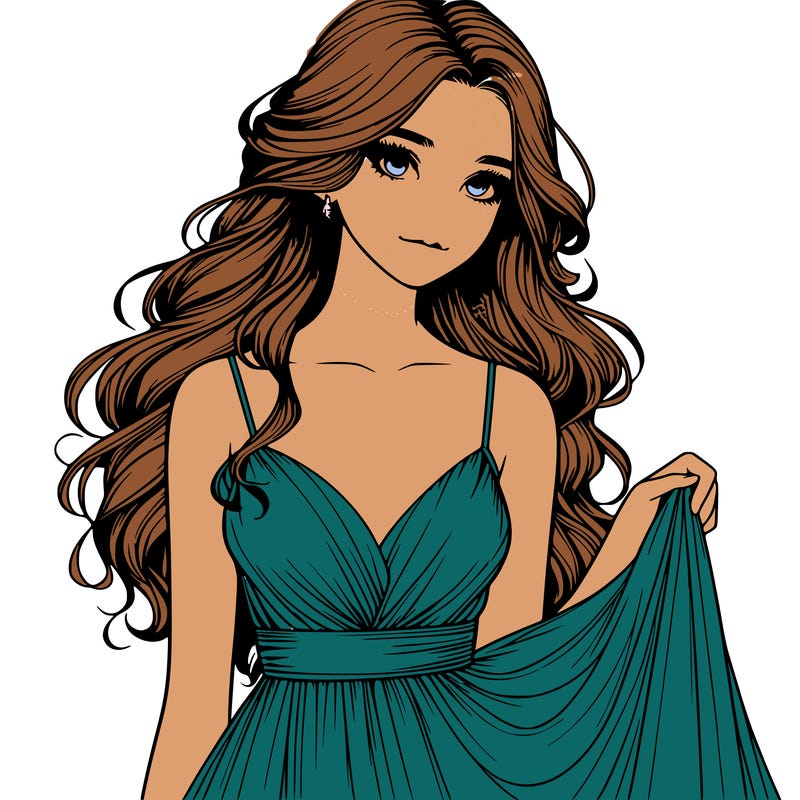 realistic girl in flowy silky prom dress