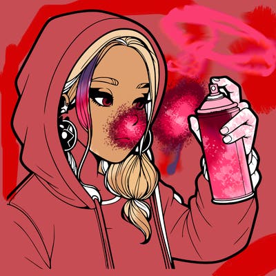 a realistic girl, spray painting