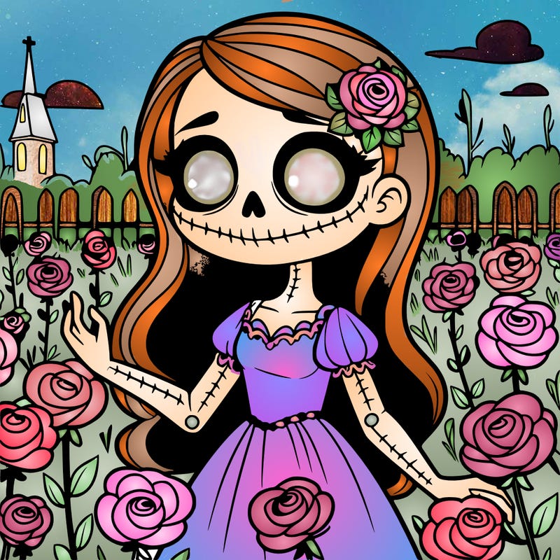 female ghoul ina field of roses