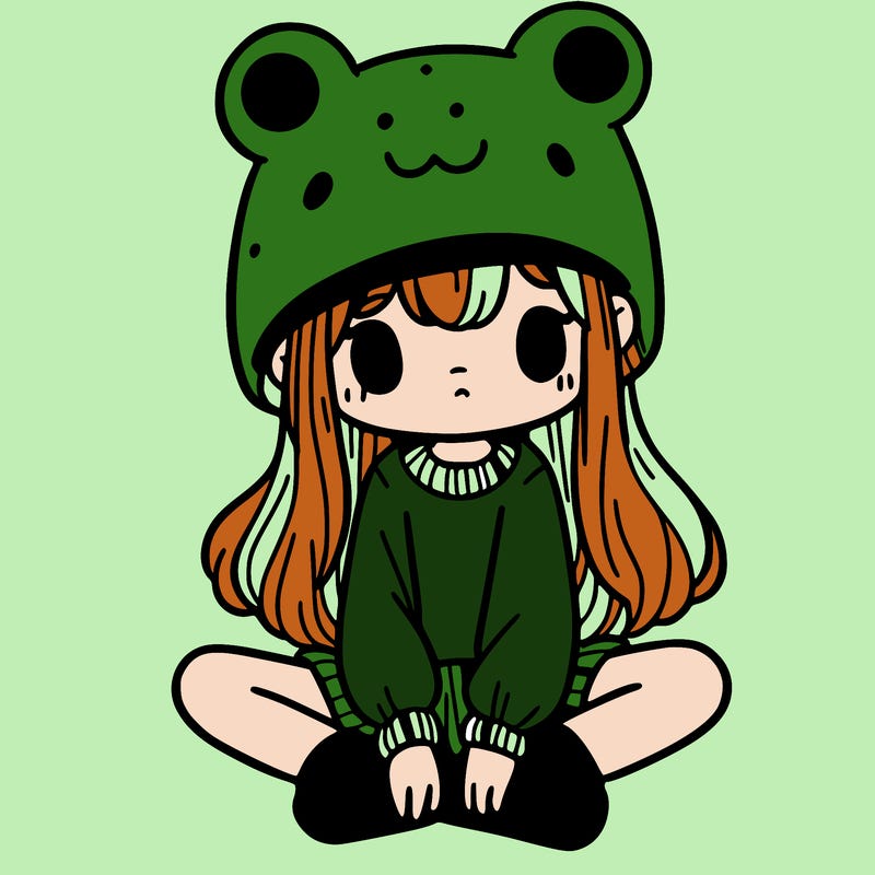 a girl wearing a frog hat and some frog socks