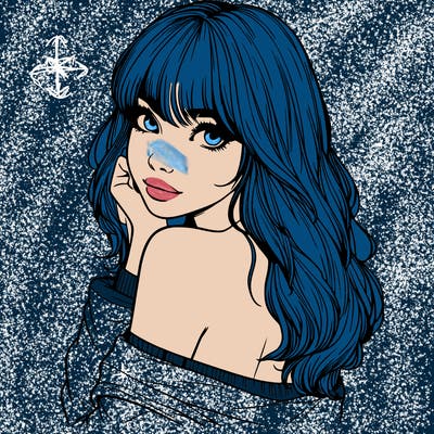realistic girl with bangs looking over her shoulder