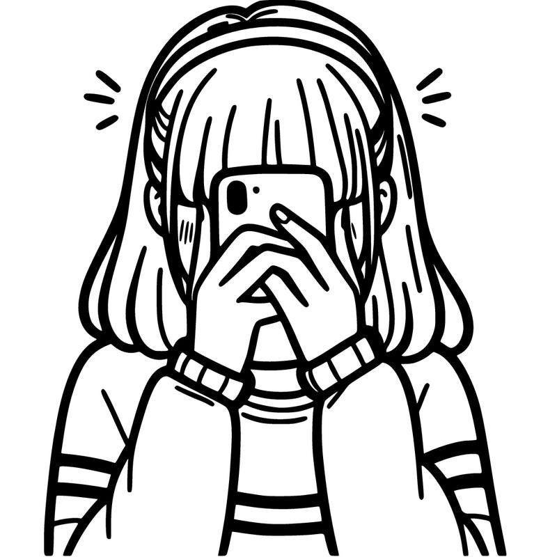 girl covering face with phone