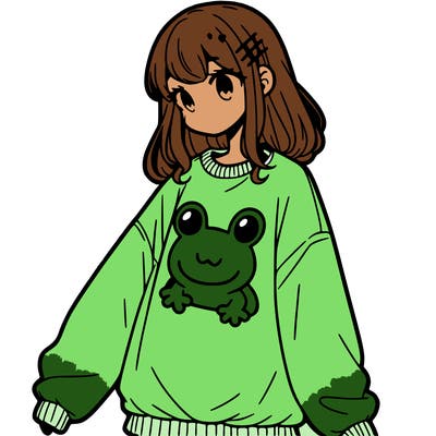 girl wearing frogging sweatshirt