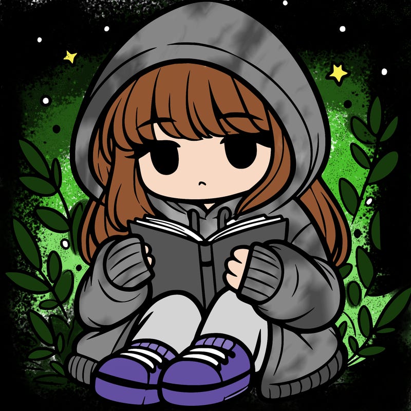 girl in oversized hoodie reading a book