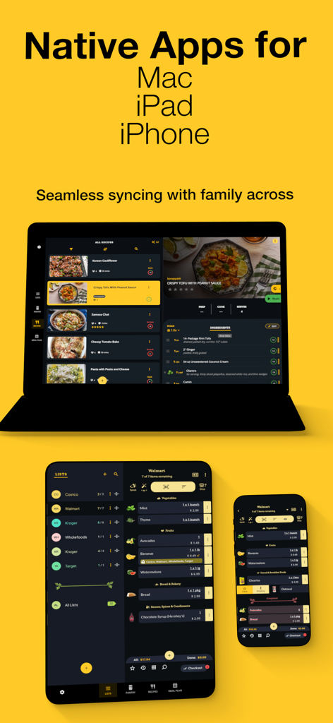 Grocery AI - Grocery AI app displayed on Mac iPad and iPhone showing seamless syncing across devices