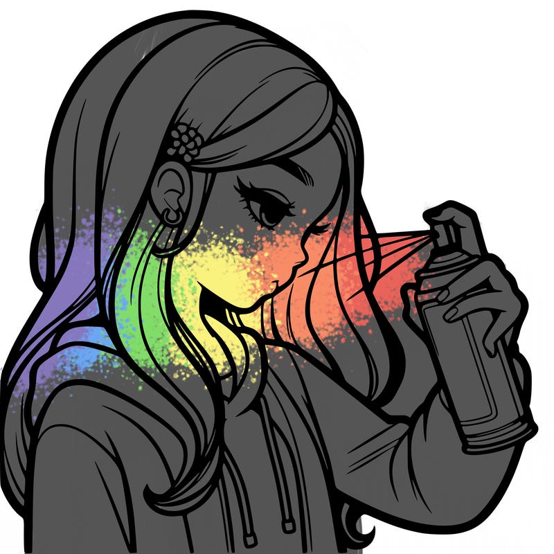 a realistic girl spray painting