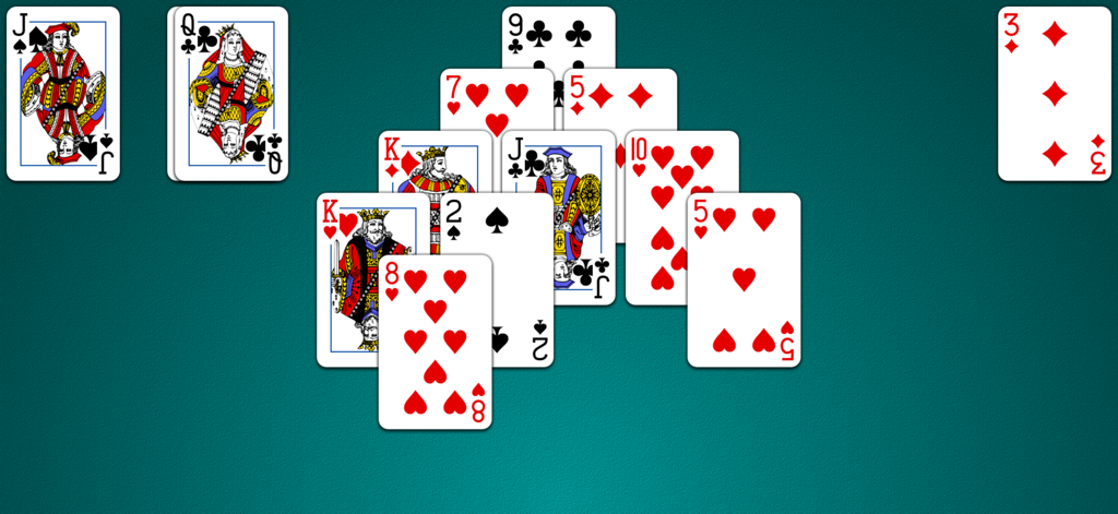 Odesys Pyramid Solitaire - Gameplay of Odesys Pyramid Solitaire featuring a card pyramid on a green background