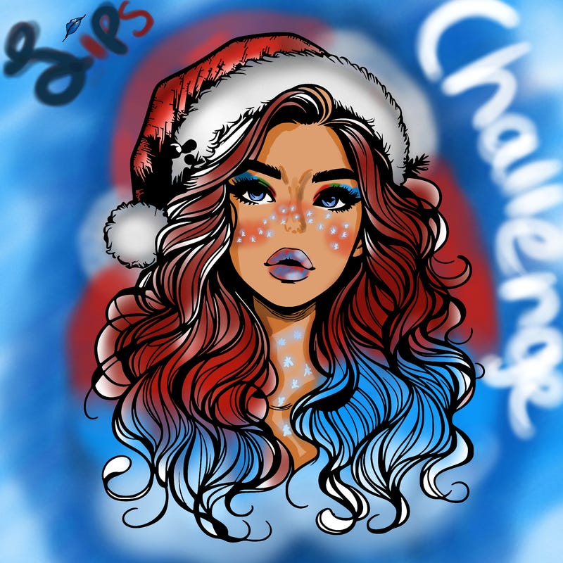 realistic christmas girl with wavy hair and lips