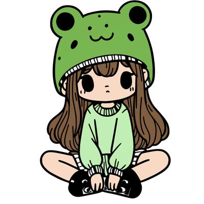 a girl wearing a frog hat and some frog socks