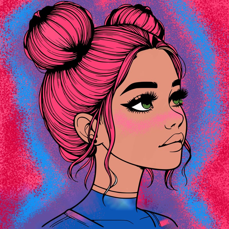 realistic girl with buns on the top of her head