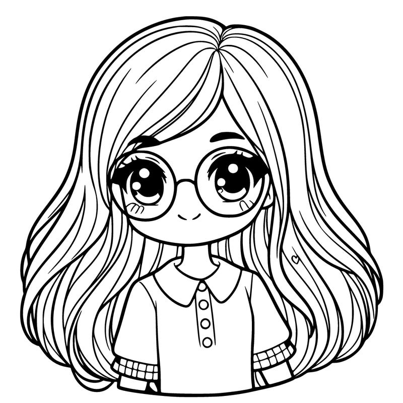 cute girl, long hair, has glasses