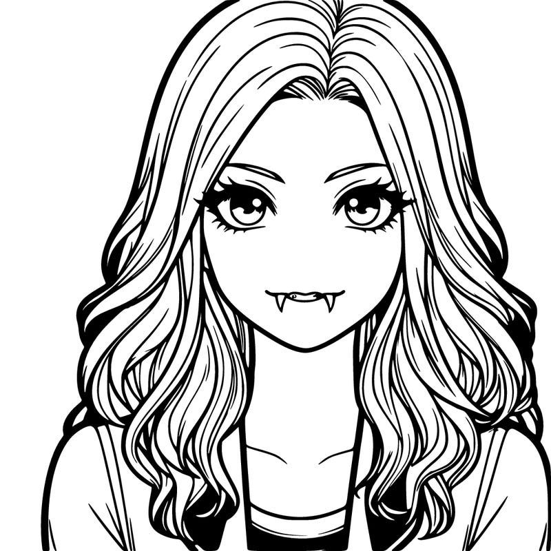 realistic teenager girl with sharp fangs