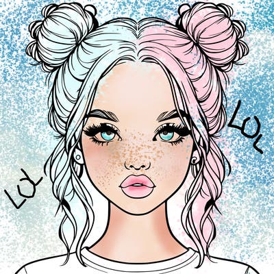 realistic girl with two buns in hair and lips