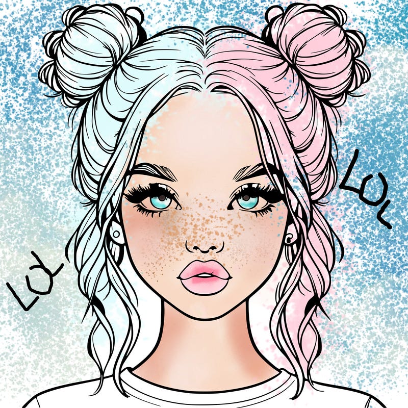 realistic girl with two buns in hair and lips