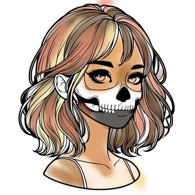 realistic girl with skull