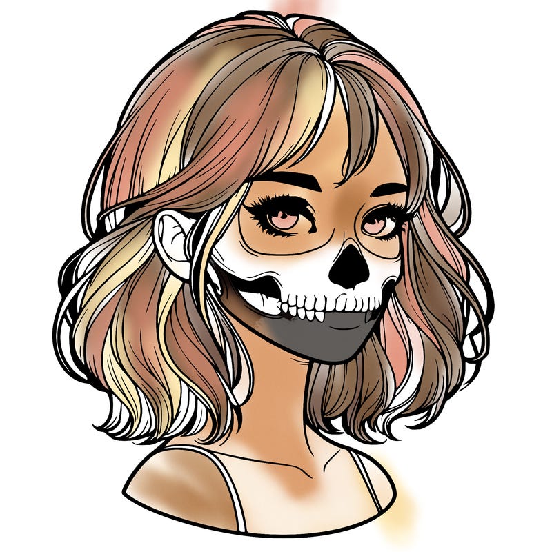 realistic girl with skull