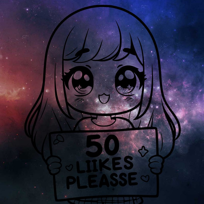 a girl holding a sign saying 50 likes please