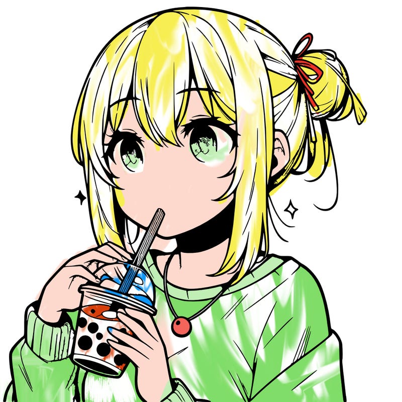 manga character drinking boba