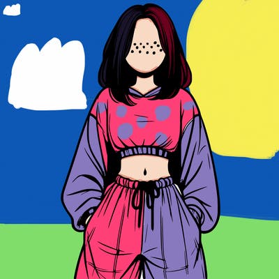 realistic girl faceless with baggy pants and a crop top
