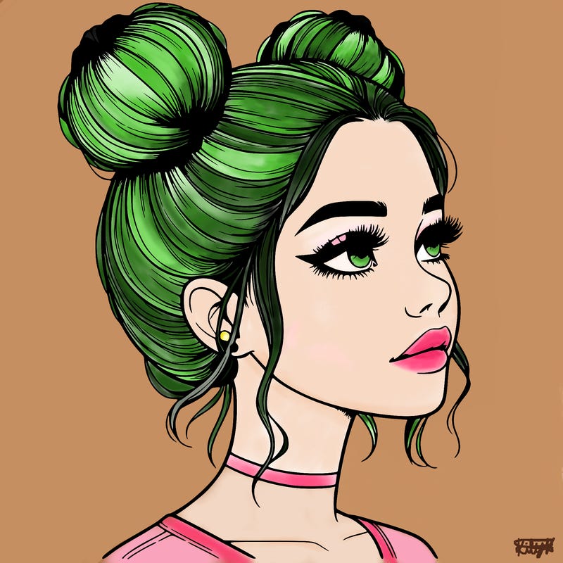 realistic girl with buns on the top of her head