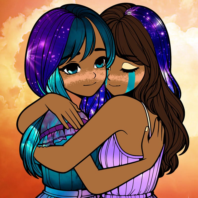 realistic girls hugging