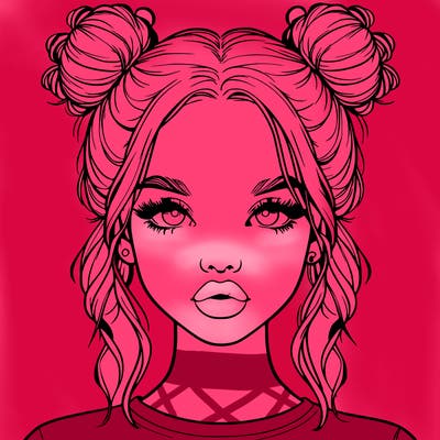 realistic girl with two buns in hair and lips