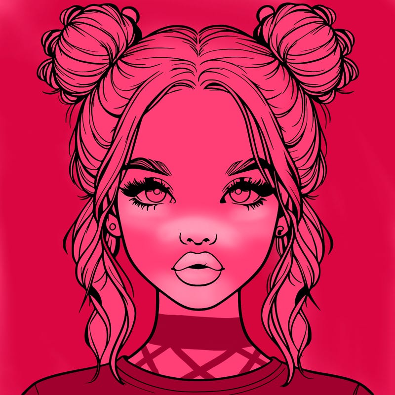realistic girl with two buns in hair and lips