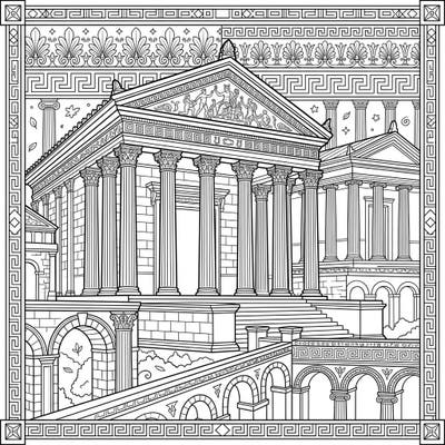 Unleash your creativity on this intricate Ancient Roman Temple coloring page, featuring majestic columns and detailed classical designs. Immerse yourself in the grandeur of history as you bring this architectural masterpiece to life with your favorite colors.
