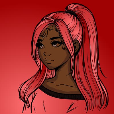realistic girl with a high ponytail