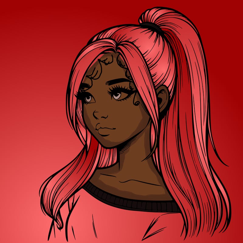 realistic girl with a high ponytail