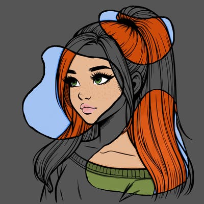 realistic girl with a high ponytail