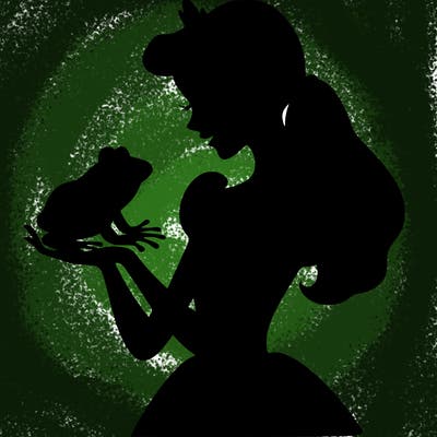 a shadow of a princess holding a frog realistic
