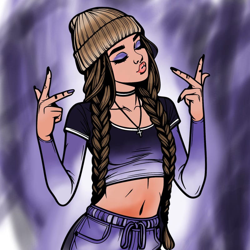 realistic teenage girl with braids and a beanie and crop top doing 🫶🏼