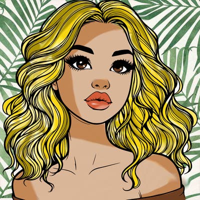 realistic girl with wavy hair and lips