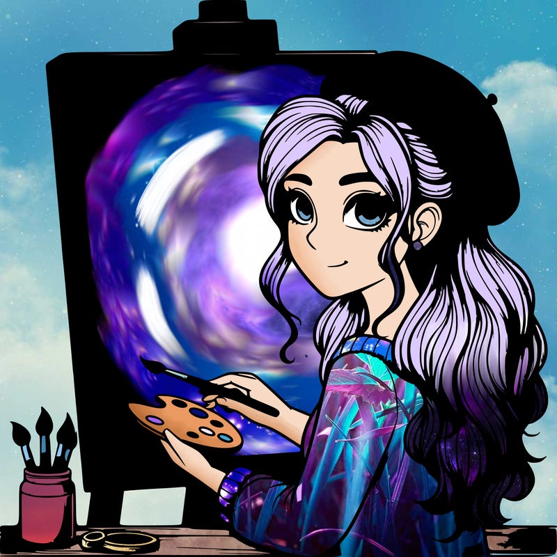 realistic girl artist painting a blank canvas