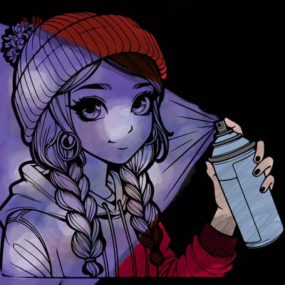 realistic girl spray painting