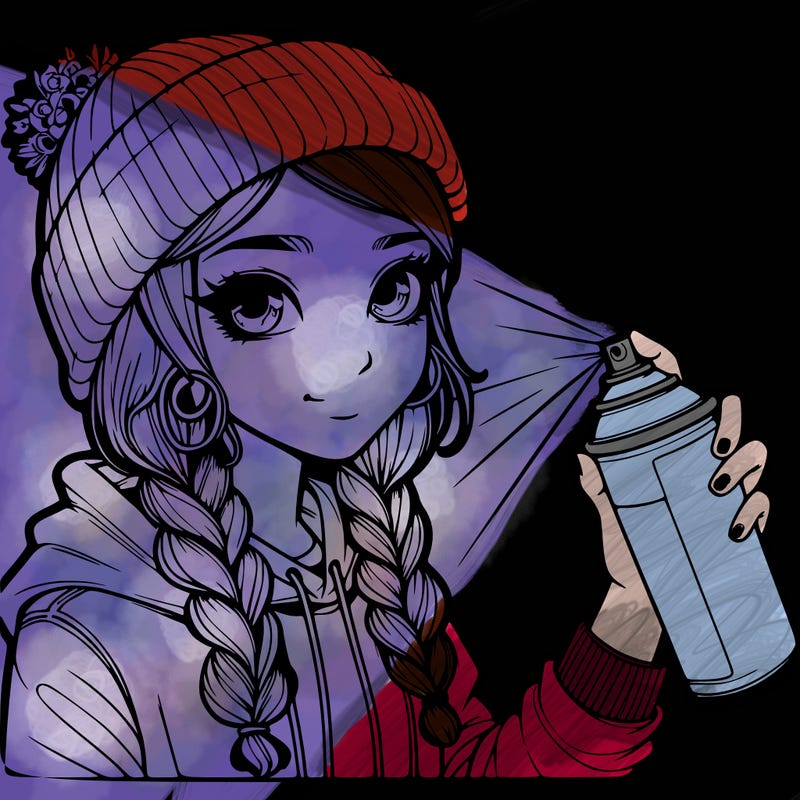 realistic girl spray painting