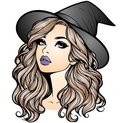 realistic witch girl with wavy hair and lips